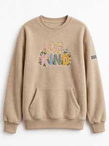 เสื้อฮู้ดเด็กบุขนเชอร์ปาลายดอกไม้สำหรับฤดูหนาว แขนยาว มีกระเป๋าหน้า ปักลาย Be Kind พิมพ์ลายสกรีน สวมใส่สบายๆ - Product Image 1