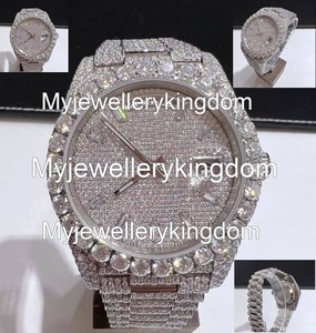 Montre personnalisée en moissanite VVS1, acier inoxydable serti de pierres, testée par un testeur, montre de luxe pour homme - Montre pour lui - Product Image 1