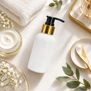 100ml White PET Boston <b>Bottle</b> with Golden Lotion <b>Pump</b> | Cosmetic Packaging Container for Skincare Cream Lotion <b>Shampoo</b> Body Care - Product Image 4