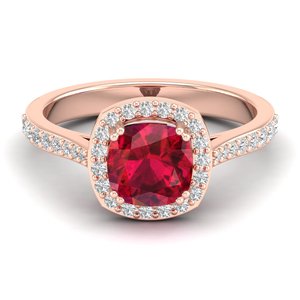 แหวนเพชรรูบี้ทรงคุชชั่น 2 กะรัต ทองคำแท้ 14K งานแฮนด์เมด REYES ประดับด้วยเพชรโมอิสซาไนต์ทรงกลม ได้รับการรับรองจาก GRA สำหรับผู้หญิง - Product Image 1