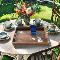 Magnifique ensemble tendance de 2 plateaux de service en bois à motif nature morte, lavables au lave-vaisselle, mobiles, style Art Déco, pour mariages, anniversaires, Pâques et autres occasions