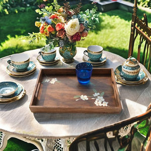 Magnifique ensemble tendance de 2 plateaux de service en bois, motif floral peint à la main, passe au lave-vaisselle, style Art Déco mobile, pour les occasions de Diwali - Product Image 1
