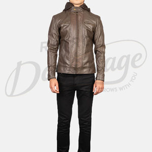 Veste en cuir véritable marron taupe de qualité supérieure pour homme, avec épaulettes rembourrées, coupe ajustée, style motard Cafe Racer, manteau d'hiver en cuir véritable - Product Image 4