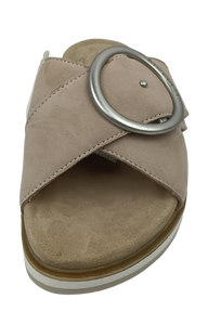 Sandalias Deslizantes de Cuero Beige con Amortiguación de Aire, Punta Abierta, Antideslizantes, Zapatos de Verano con Suela de Goma, Estilo Slip-On - Product Image 2