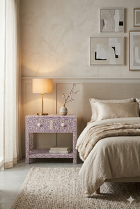 Floral Resin Bone Inlay Nightstand With 2 <b>Drawer</b> Luxury End <b>Table</b> Premium Quality <b>Side</b> <b>Table</b> Home Decor Accent Storage Cabinet - Product Image 5