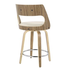 Sgabello da Bar Cecina 24 Pollici Stile Mid-Century Moderno, Altezza Fissa con Base Girevole in Legno Zebrano e Ecopelle Crema, Finitura Cromata - Product Image 4