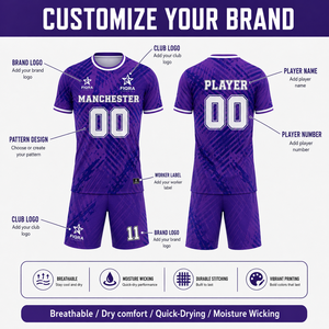 ชุดเสื้อฟุตบอลชายพร้อมกางเกงขาสั้น พิมพ์ลายแบบ Sublimation ชุดฟุตบอลสั่งทำได้ พร้อมชื่อทีมและหมายเลข แห้งเร็ว รับผลิตตามสั่ง ขายส่ง - Product Image 6