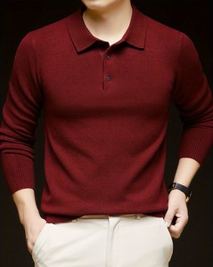 Men's Autumn/Winter 430g Thickened Sweater <b>Base</b> <b>Layer</b> Casual Solid Color Fine Knit Lapel <b>Wool</b> Blend Warm Sweater Top - Product Image 1