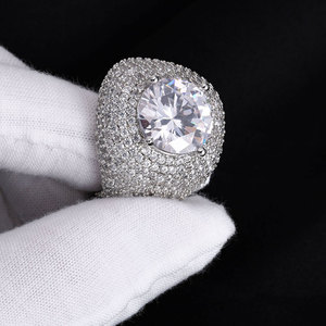<b>Mens</b> Lab Grown Diamond 925 <b>Silver</b> Iced Out Round Center Stone Statement <b>Ring</b> Luxury Hip Hop Fashion <b>Ring</b> - Product Image 1
