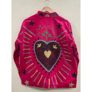 Veste en velours tricoté en coton brodée à la main pour femme, col mandarin, manches longues, motif floral, ouverte sur le devant, style Prairie, hiver/printemps - Product Image 5