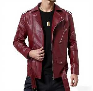Men's Genuine Leather Moto <b>Jacket</b> Stand Collar Zipper Closure <b>Slim</b> <b>Fit</b> Solid Color Autumn Style Regular Length Waterproof High - Product Image 1