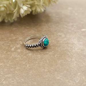 Brass S925 Sterling Silver Natural <b>Turquoise</b> <b>Ring</b> Vintage Beaded Band Bohemian Gemstone Statement <b>Ring</b> for Women - Product Image 3