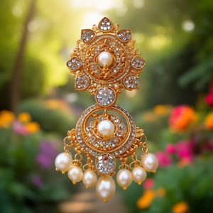 Kasumala Matte Semi Bridal Jewelry Set-Gold Plated American Diamond Pearl Coins Earring Set - Product Image 3