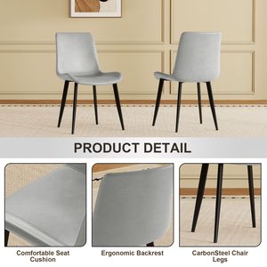 Set di 4 Sedie da Pranzo Moderne per Casa e Ristorante, Sedute in Pelle PU Grigia Floreale con Gambe in Acciaio al Carbonio Nero - Product Image 5
