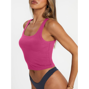 High Quality <b>Women</b> Square Neck Ribbed <b>Tank</b> <b>Top</b> Solid Cropped Sleeveless Camisole Casual <b>Knit</b> Crop <b>Tops</b> Eco Friendly OEM ODM - Product Image 3