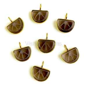 Colgante de Cuarzo Ahumado Tallado en Forma de Melón con Plata de Ley 925 Bañada en Oro, Colgante de Cuarzo Ahumado Natural Tallado, Venta al por Mayor - Product Image 2