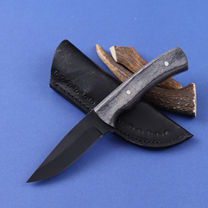 Cuchillo Táctico de Hoja Fija de Acero al Carbono con Recubrimiento en Polvo, Cuchillo de Caza y Camping con Funda, Personalizado OEM, Madera Pakka - Product Image 1