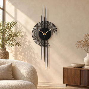 <b>Modern</b> Black Metal Wall <b>Clock</b> Abstract Geometric Decorative <b>Clock</b> Artistic Design for Living Room Home Office Bedroom Interior - Product Image 5