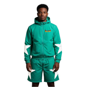 Conjunto Deportivo Casual de Invierno para Hombre de Dos Piezas con Chaqueta Cortavientos con Capucha y Cierre y Pantalones Cortos - Product Image 1