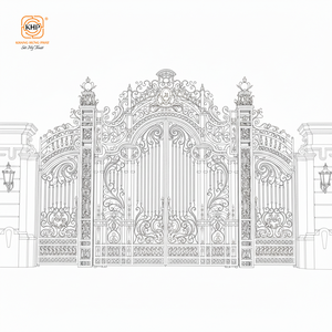 Portails d'entrée de luxe sur mesure en fer forgé, forgés à la main, galvanisés à chaud, antirouille, antivol, double porte pour villa - Product Image 4