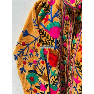 Veste matelassée en velours de coton tricoté brodé pour femme, col mandarin, manches longues, motif floral d'automne - Product Image 2