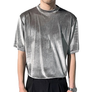 Premium Quality & Quick Dry Breathable Velvet Fabric Short Sleeves Custom Logo & Colour Velvet Mens Tee <b>Shirts</b> - Product Image 1