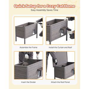 Abri d'hiver de toit en asphalte pour 1 à 3 chatons sauvages 34x21, isolation chauffante imperméable pour maison de chat, porte à rabat en PVC - Product Image 6