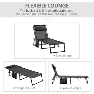For Outsunny Portable Folding Camping Cot Adjustable <b>Reclining</b> Chaise Lounge Chair with Removable Pillo <b>Sun</b> <b>Lounger</b> - Product Image 4