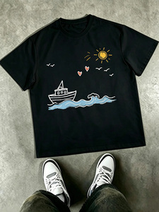 เสื้อยืดแขนสั้นสีขาวสำหรับผู้ชาย ลายดอกเดซี่ปักมือ คอทรงโอ ทรงปกติ สไตล์ลำลอง ผ้าเจอร์ซีย์คอตตอน 100% - Product Image 3