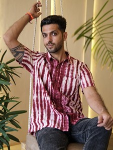 Camisa de Manga Corta de Algodón con Estampado Shibori Marrón y Blanco para Hombre, Ropa Casual de Verano, Camisa de Algodón Transpirable de Primera Calidad - Product Image 1