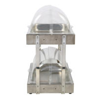 Présentoir alimentaire à 2 niveaux en acier inoxydable avec couvercle transparent à roulettes, support double couche pour sandwichs, gâteaux et pâtisseries
