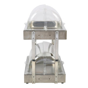 2 Tier Stainless Steel <b>Buffet</b> Food Display Stand with Roll Top Clear Cover Double Layer Sandwich Cake Pastry <b>Server</b> - Product Image 3