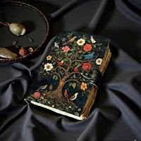 Carnet en cuir Grimoire Herbe et Herbe - Reliure cousue à la main, motif oiseaux et arbres, livre de sorts multicolore, cadeaux pour femmes