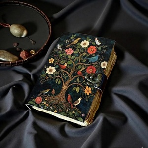 Herb Heritage Grimoire <b>Leather</b> Journal-Handmade Sewing <b>Bound</b> Bird & Tree Printed Spell <b>Book</b> Shadows Multi Color Gifts for Women - Product Image 2