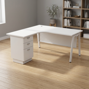 Durable L Shape <b>Office</b> Desk 3 Drawer Pedestal Metal Legs Melamine Laminated Modern Design White Conference <b>Table</b> Commercial Use - Product Image 2