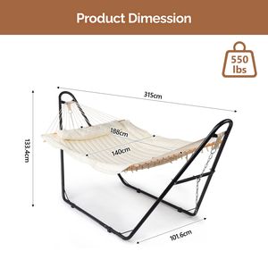 Hamac double avec support, hamac en coton robuste et réglable pour patio, cour, jardin - Product Image 2