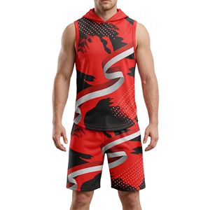 Conjunto de Uniformes de Fútbol 7v7 de Secado Rápido, Chaleco con Capucha sin Mangas, Pantalones Cortos con Gráficos, Poliéster Sublimado con Diseño de Bandera - Product Image 1