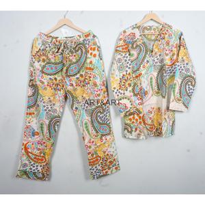 Women Floral Print 100% Cotton Pajama Set Long Sleeve V-Neck Elastic Waist Casual Sleepwear Soft Breathable ART&ART Spring - Product Image 6