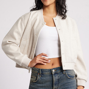 Custom Logo Women's Cropped Varsity Bomber <b>Jacket</b> Button Baseball Letterman <b>Jacket</b> <b>Short</b> Length Solid Wool Quilted - Product Image 5