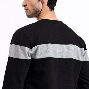 Sweat-shirt à col rond noir et gris avec blocs de couleur, fermeture éclair intégrale, uni, décontracté, 100 % coton tricoté, pour l'automne - Product Image 5