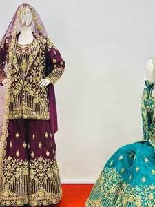 Ropa exclusiva para Bodas: conjunto completo de novia pesado con Lehenga de red, blusa, Dupatta y chaqueta nupcial en 9 colores - Product Image 4