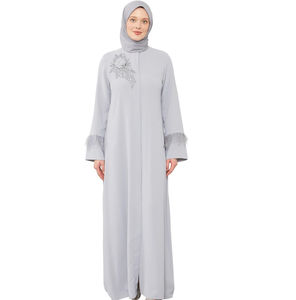 Vestido Largo Maxi Abaya con Cierre de Cremallera Color Morado de Alta Calidad, con Hiyab, Transpirable, Estilo Kaftan, para Uso en Exteriores - Product Image 1