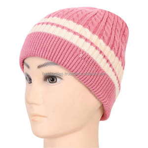 Classic Thick Cable Knit Striped <b>Wool</b> <b>Beanie</b> Warm Winter Hat for Unisex Adults - Product Image 3