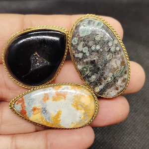 AAAAA Quality Natural Mixed Stone Grooved Pendants Lapidary's Choice Jasper nyx druzy maligano Brass Metal Stones Charms - Product Image 1