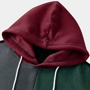 Sweat à capuche multicolore pour homme avec empiècements géométriques contrastants, cordon de serrage réglable et poche kangourou - Product Image 5