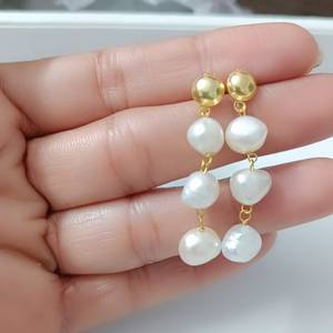 Wholesale Price Natural Pearl <b>Long</b> <b>Earrings</b> 5 CM 925 Sterling <b>Silver</b> 18K Gold Plated Designer Fine Jewelry Anniversary Gift - Product Image 4