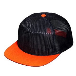 Mesh Snapback Cap Black Orange Flat Brim 6-Panel Adjustable Unisex Street Style Casual <b>Hat</b> Breathable Solid Color Spring <b>Summer</b> - Product Image 1