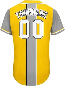 Maillot de baseball personnalisé pour homme, jaune et gris, manches courtes, boutonné, impression sublimée, évacuation de l'humidité, vêtements toutes saisons - Product Image 4