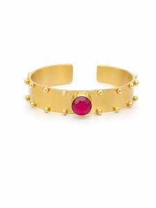 Brazalete Abierto de Latón Chapado en Oro con Granate y Bisel Geométrico para Regalo de Boda o Fiesta - Product Image 1