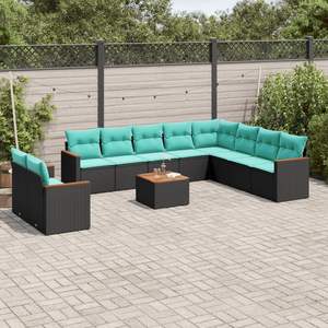 Set Divano da Esterno 11 Pezzi in Polyrattan Nero con Cuscini - Elegante Arredamento da Giardino - Product Image 1